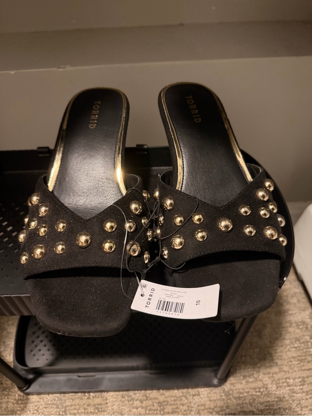 torrid Black Slide Sandals with Gold Studs